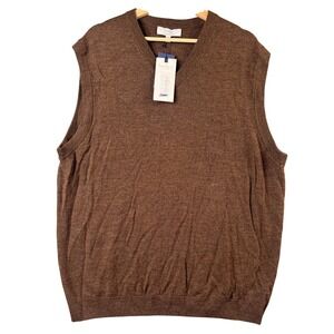 Turnbury Men XL Brown Extra Fine Merino Wool V-Neck Sweater Vest Biella Yarn NWT